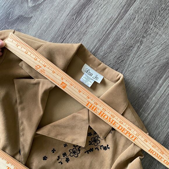 Lisa Jo Women's 14 Tan Black Floral Embroidered Faux Suede Lightweight Blazer - Picture 11 of 14